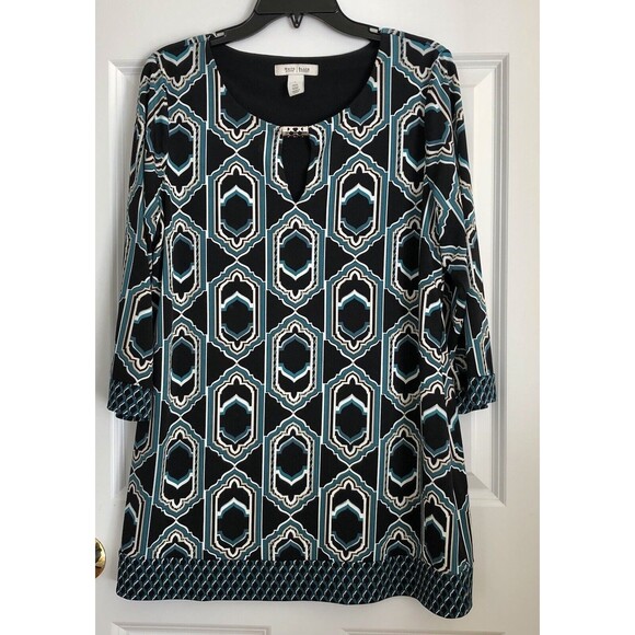 WHITE HOUSE BLACK MARKET TUNIC TOP BLOUSESSIZE LARGE KEYHOLE NECK GREEN CAREER - Picture 2 of 7